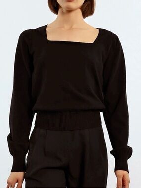 Molly Bracken Square Neck Knitted Sweater Black
